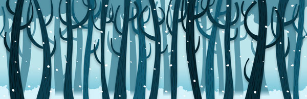 Drawing of trees in snow