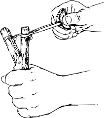 A cartoon of a person about to use a slingshot
