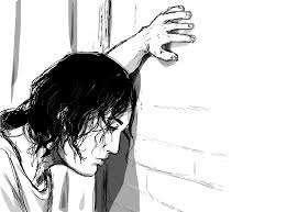 A sketch of a man leaning against a wall.