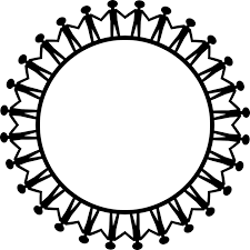 Line drawings of about 20 people in a circle
