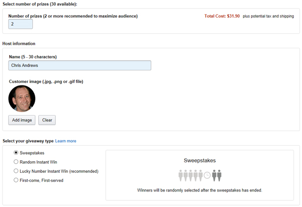 Options for your Amazon Giveaway